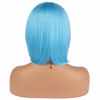 Picture of eNilecor Short Bob Hair Wigs 12" Straight with Flat Bangs Synthetic Colorful Cosplay Daily Party Wig for Women Natural As Real Hair+ Free Wig Cap (Blue)