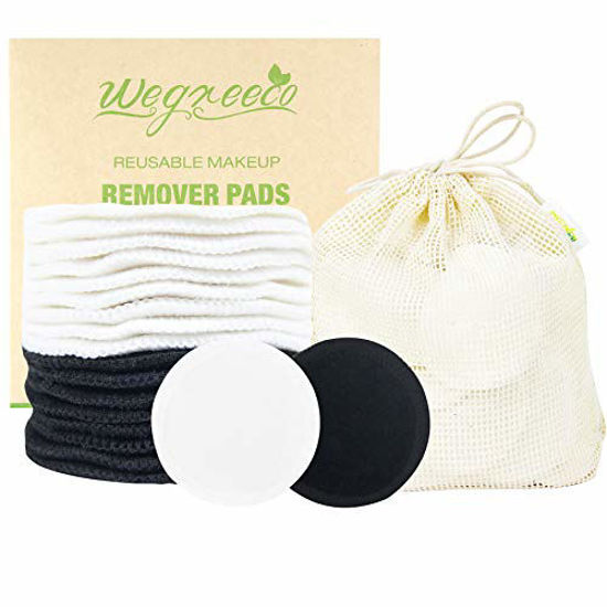 Picture of Cotton Rounds Reusable 16 Packs - Reusable Bamboo Makeup Remover Pads for face - Reusable Facial Pads Reusable Facial Cotton Rounds with Laundry Bag (Cotton Velour, Black + White)