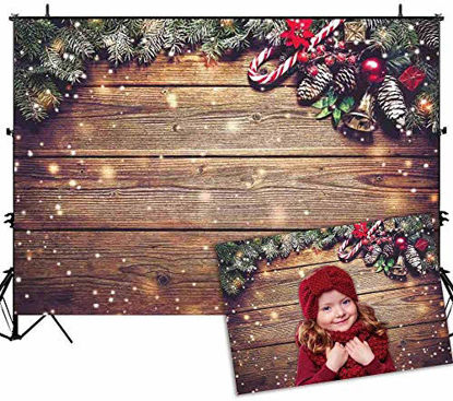 Picture of Allenjoy 7X5ft Christmas Fabric Photography Backdrop Snowflake Gold Glitter Xmas Wood Wall Rustic Barn Vintage Wooden Floor Background for Kids Portrait Photo Studio Booth Photographer Props