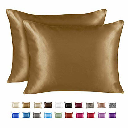 Picture of ShopBedding Luxury Satin Pillowcase for Hair - Standard Satin Pillowcase with Zipper, Gold (Pillowcase Set of 2) - Blissford