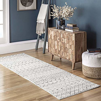 Picture of nuLOOM Moroccan Blythe Runner Rug, 2' 8" x 20', Grey/Off-white