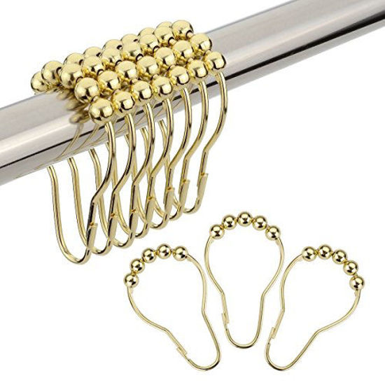 Picture of Amazer Shower Curtain Hooks Rings, Stainless Steel Shower Curtain Rings and Hooks for Bathroom Shower Rods Curtains-Set of 12, Polished Golden