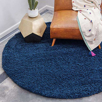Picture of Unique Loom Solo Solid Shag Collection Modern Plush Navy Blue Round Rug (6' 0 x 6' 0)