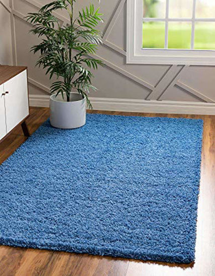 Picture of Unique Loom Solo Solid Shag Collection Modern Plush Periwinkle Blue Area Rug (7' 0 x 10' 0)