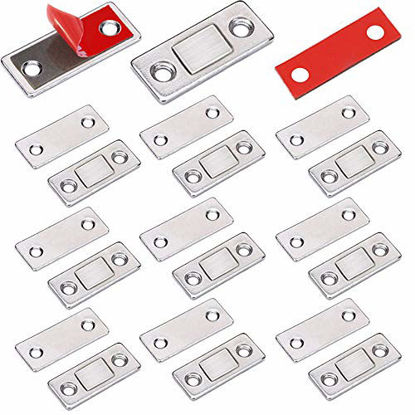 Picture of Cabinet Door Magnets Jiayi 10 Pack Ultra Thin Magnetic Door Catch Stainless Steel Drawer Magnet Catch for Sliding Door Closure Kitchen Cabinet Closer Cupboard Closet Door Magnetic Latches Hardware
