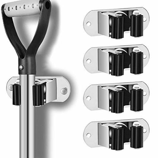 Picture of HYRIXDIRECT Mop and Broom Holder Wall Mount Heavy Duty Stainless Steel Broom Holder Wall Mounted Broom Organizer Home Garden Garage Storage Rack (4 Pack Stainless Steel)