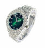 Picture of Bling-ed Out Round Metal Mens Color on Blast Silver Tone Watch with Diamond Time Indicators - Ice on Fire!!! - ST10327DxxS (Silver Money Green)