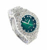 Picture of Bling-ed Out Round Metal Mens Color on Blast Silver Tone Watch with Diamond Time Indicators - Ice on Fire!!! - ST10327DxxS (Silver Money Green)