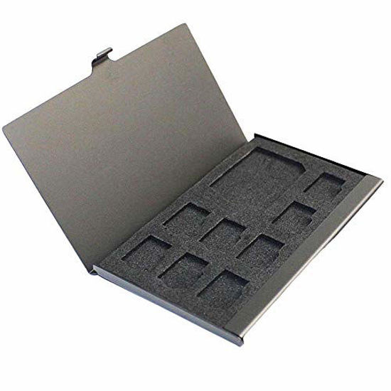 Picture of PCTC Aluminum Memory Card Case Storage Box for SD Micro SD MMC TF Card Holder Case Hold (9 Slots)