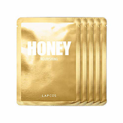Picture of LAPCOS Honey Sheet Mask, Daily Face Mask with Hyaluronic Acid and Antioxidants to Hydrate and Tighten Dry Skin, Korean Beauty Favorite, 5-Pack