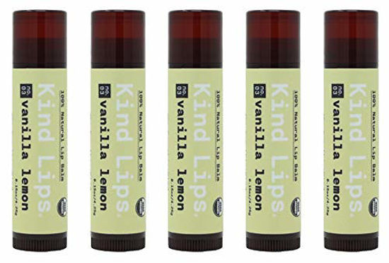 Picture of Kind Lips Organic Lip Balm Set | Vanilla Lemon 5-Pack | Certified Organic Coconut Oil, Jojoba, Beeswax | Gluten Free, Cruelty Free | 100% Soothing Natural Ingredients