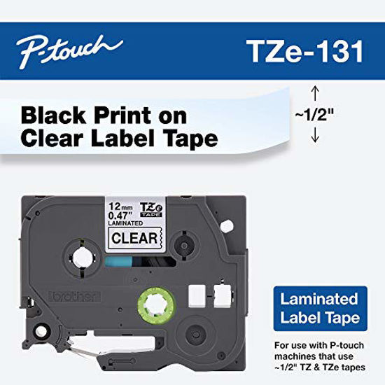 Picture of Brother Genuine P-touch TZE-131 Tape, 1/2" (0.47") Standard Laminated P-touch Tape, Black on Clear, Perfect for Indoor or Outdoor Use, Water Resistant, 26.2 Feet (8M), Single-Pack