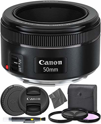 Picture of Canon EF 50mm f1.8 STM: (0570C002) Nifty Fifty EF 50 mm f/1.8 Stepper Motor Full Frame Prime Lens + AOM Pro Starter Kit - International Version (1 Year AOM Warranty)