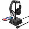 KDrive Headphone Stand with 4 USB Charging Port 2 AC Outlet LED Desk Lamp Lighting HD Clock Display Universal Sizes Gaming Headset Hanger