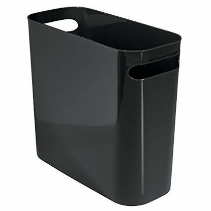 Picture of mDesign Slim Plastic Rectangular Small Trash Can Wastebasket, Garbage Container Bin with Handles for Bathroom, Kitchen, Home Office, Dorm, Kids Room - 10" High, Shatter-Resistant - Black