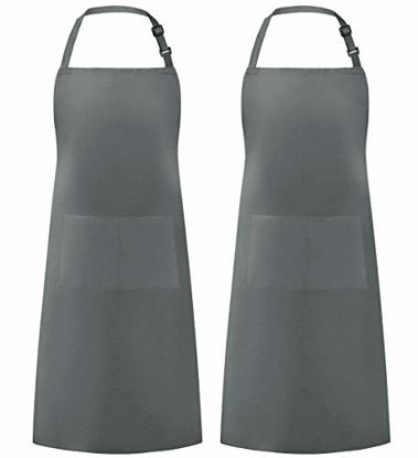 Picture of Syntus 2 Pack Adjustable Bib Apron Waterdrop Resistant with 2 Pockets Cooking Kitchen Aprons for BBQ Drawing, Women Men Chef, Grey
