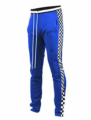 Picture of SCREENSHOTBRAND-P11854 Mens Hip Hop Premium Slim Fit Track Pants - Athletic Jogger Bottom with Side Checker Taping-Royal-2XLarge