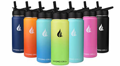 Picture of Hydro Cell Stainless Steel Water Bottle w/ Straw & Wide Mouth Lids (40oz 32oz 24oz 18oz) - Keeps Liquids Hot or Cold with Double Wall Vacuum Insulated Sweat Proof Sport Design (Lavender/White 18 oz)