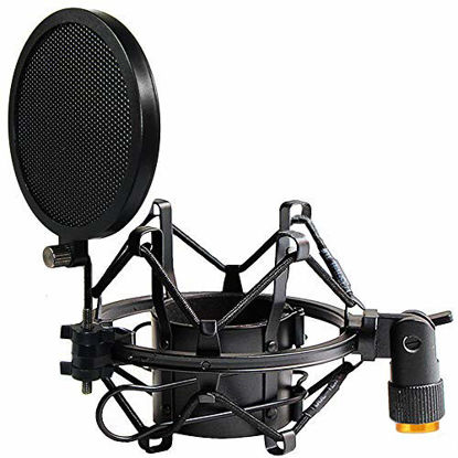 Picture of Etubby 47-53mm AT2020 Microphone Shock Mount with Double Mesh Pop Filter & Screw Adapter, Adjustable Anti Vibration High Isolation Metal Mic Mount Holder Clip for Diameter of 47-53mm Microphone