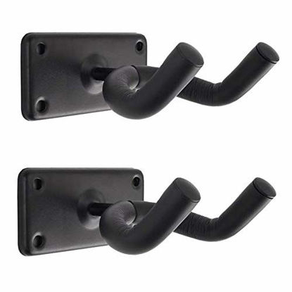 Picture of Guitar Wall Mount Hanger Metal Square 2 Pack Hook Holder Stand with Screws Guitar Hangers Hooks for Acoustic Electric and Bass Guitars - Black