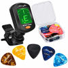 Picture of MOREYES 28Pcs Picks Guitar Tuner Clip on Chromatic Digital Tuner for Acoustic Guitars Violin, Ukulele, Bass