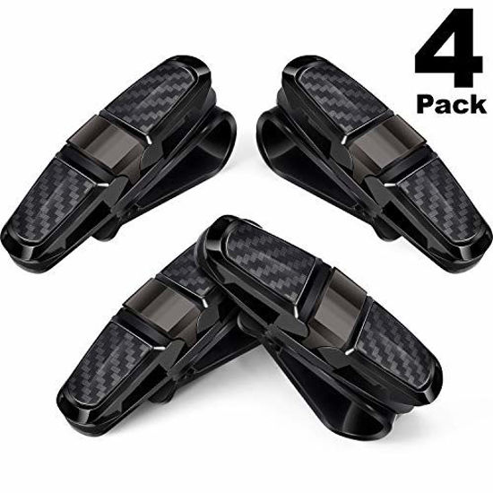 Picture of 4 Packs Glasses Holders for Car Sun Visor, Sunglasses Holder Clip Hanger Eyeglasses Mount, Double-Ends Clip and 180 Degree Rotational Car Glasses Holder with Ticket Card Clip (Black)