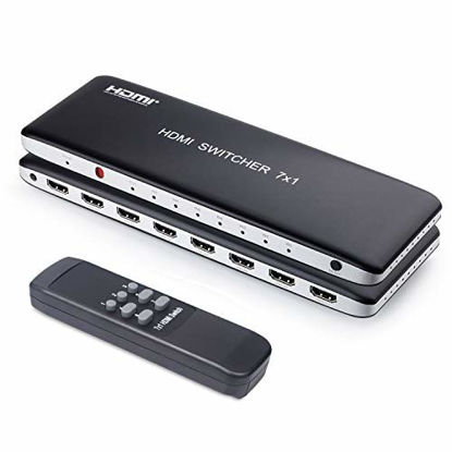 Picture of Univivi 7 Port HDMI Switch version2.0 4K@60Hz HDMI Switcher Support HDR & HDCP 2.2,Full HD/3D with IR Wireless Remote Control and Power Adapter