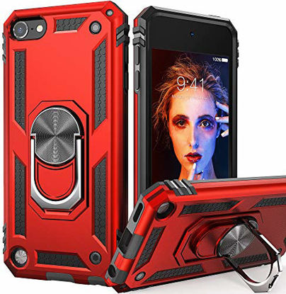 Picture of iPod Touch 7 Case, iPod Touch 6 Case with Car Mount,IDweel Hybrid Rugged Shockproof Protective Cover with Built-in Kickstand for iPod Touch 5 6 7th Generation, Red