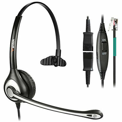 Picture of Wantek Corded Telephone Headset Mono w/Noise Canceling Mic + Quick Disconnect Compatible with ShoreTel Polycom Zultys NEC Aspire Dterm Nortel Norstar Meridian Siemens ROLM Landline Deskphones(600QS2)