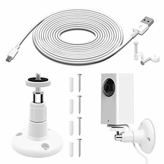 Picture of Wall Mount for Wyze Cam Pan Security Camera with 26FT Charging Cable, Wyze Cam Pan Mounting Kit Including Charging and Data Sync Cord, 360 Degree Adjustable Ceiling Mount, and 30 Wire Clips