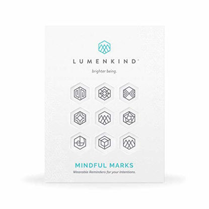 Picture of LumenKind, Mindful Marks (Charcoal). Tiny Temporary Tattoo Intention Stickers that Help You Focus Your Thoughts. Includes a Mini Pack to Share Mindfulness. Unique Gifts for Present Moment Awareness.