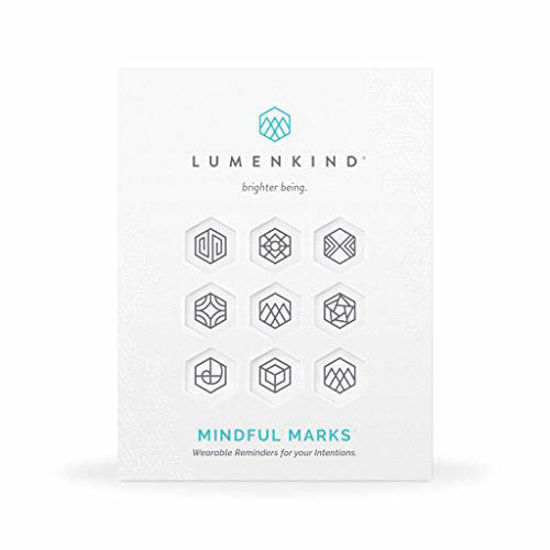 Picture of LumenKind, Mindful Marks (Charcoal). Tiny Temporary Tattoo Intention Stickers that Help You Focus Your Thoughts. Includes a Mini Pack to Share Mindfulness. Unique Gifts for Present Moment Awareness.