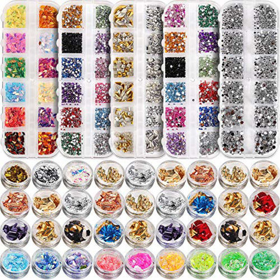 Picture of 5 Box 11440pcs Nails Rhinestones and 36 Pots Foils Flakes, Teenitor Professional Nail Decoration with Gems for Nails Stud Foil for Nails Art