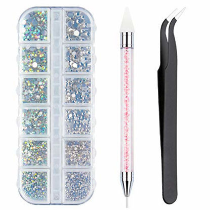 Picture of Crystals AB Nail Art Rhinestones Decorations Nail Stones for Nail Art Supplies and Clear Crystal Rhinestones with Pick Up Tweezer and Rhinestone Picker Dotting Pen