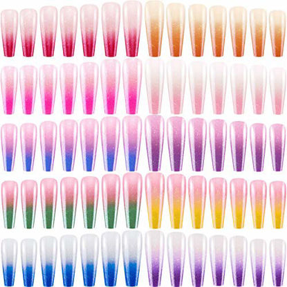 Picture of 240 Pieces Extra Long Press on Nails Ballerina Coffin False Nails Solid Color Full Cover Fake Nails Artificial Acrylic Nails for DIY Nail Art Salon Women Girls (Natural Pattern)