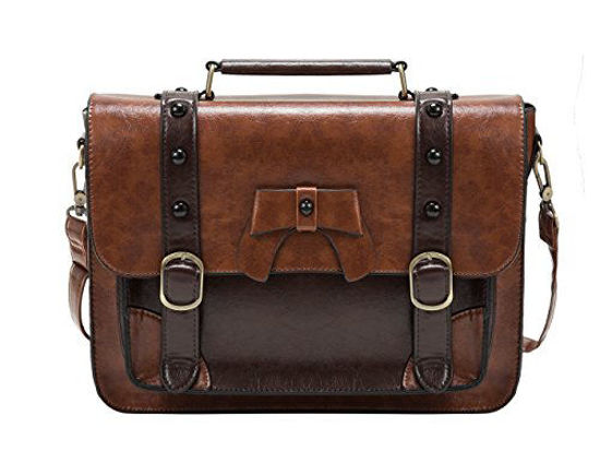 Coffee Soft Leather Top-Handle Flap Satchel Shoulder Bags