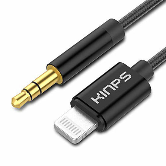 Picture of KINPS Aux to Lightning Cable 4FT, [MFI Certified] 3.5 mm Headphone Jack Adapter Male Audio Cord Compatible with iPhone 12/12 Pro/12 mini/12 Pro Max/11 Pro Max/11 Pro/11/XS/XR/X/8/7 (Black-1 Pack)