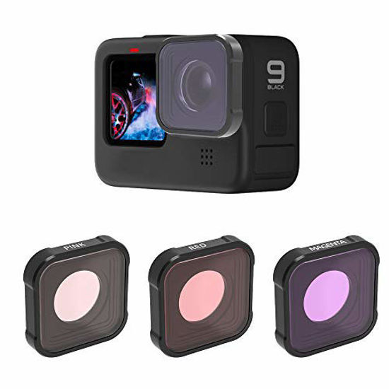 Picture of QKOO Underwater Diving Red/Pink/Magenta Filter for GoPro Hero 9 Black (Directly Replace The Standard Protective Lens On Your Camera)