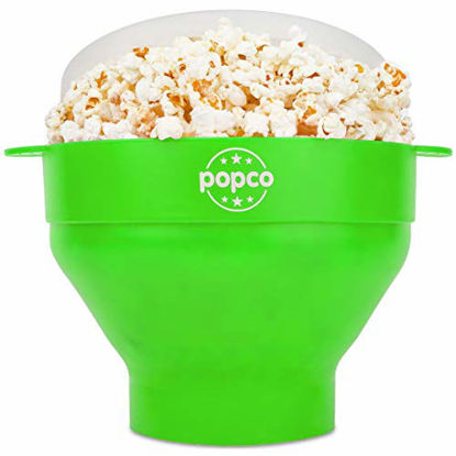 Picture of The Original Popco Silicone Microwave Popcorn Popper with Handles, Silicone Popcorn Maker, Collapsible Bowl Bpa Free and Dishwasher Safe - 15 Colors Available (Green)