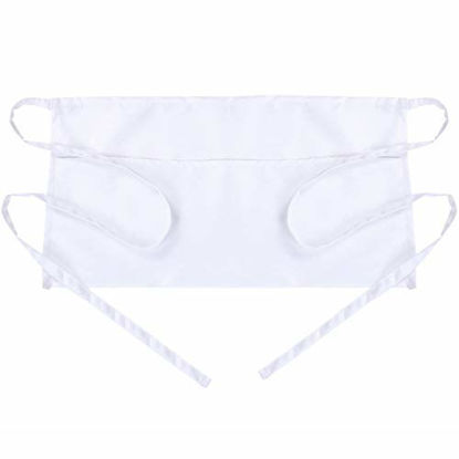 Picture of BOHARERS Waist Apron with 3 Pockets - White Waitress Waiter Server Short Apron