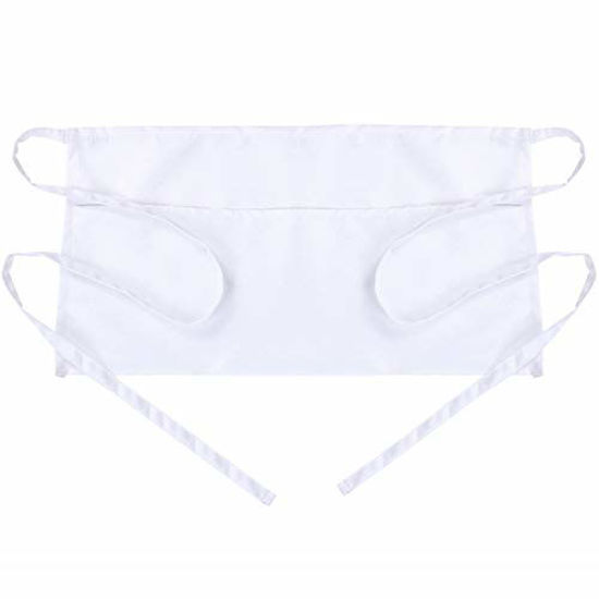 Picture of BOHARERS Waist Apron with 3 Pockets - White Waitress Waiter Server Short Apron