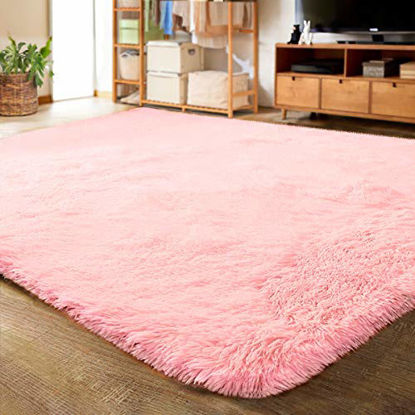 Picture of LOCHAS Ultra Soft Indoor Modern Area Rugs Fluffy Living Room Carpets for Children Bedroom Home Decor Nursery Rug 5.3x7.5 Feet, Pink