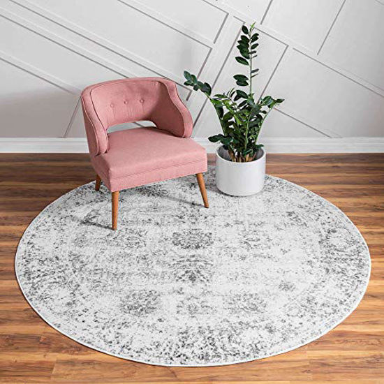 Picture of Unique Loom Sofia Collection Traditional Vintage Round Rug, 5', Gray/Ivory