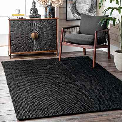 Picture of nuLOOM Rigo Hand Woven Farmhouse Jute Accent Rug, 2' x 3', Black