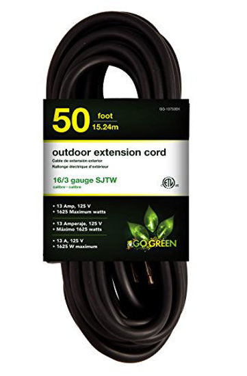 GetUSCart- GoGreen Power GG-13750BK - 16/3 50' SJTW Outdoor Extension Cord  - Black