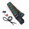 Picture of KLIQ Vintage Woven Guitar Strap for Acoustic and Electric Guitars + 2 Free Rubber Strap Locks, 2 Free Guitar Picks and 1 Free Lace | '60s Jacquard Weave Hootenanny Style | Hippie Blue & Gold