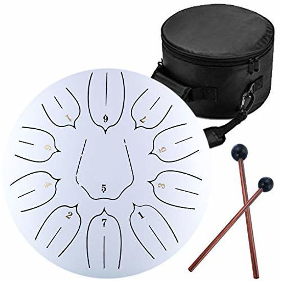 LOMUTY Steel Tongue Drum 11 Notes 12 Meditation Musical Percussion  Instrument Hand Pan Drum(White) 