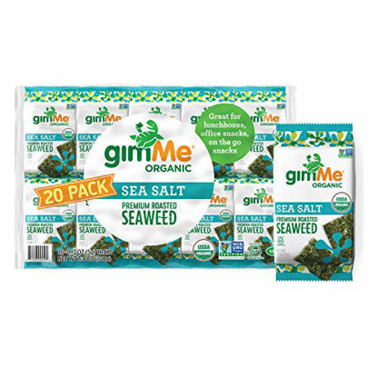 Picture of gimMe Organic Roasted Seaweed Sheets - Sea Salt - 20 Count - Keto, Vegan, Gluten Free - Great Source of Iodine and Omega 3s - Healthy On-The-Go Snack for Kids & Adults