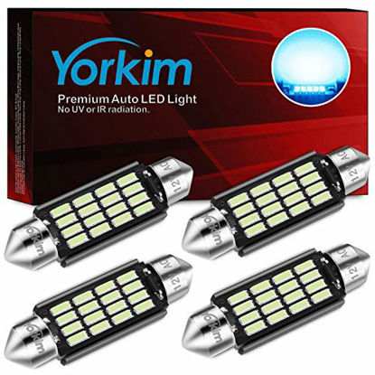 Picture of Yorkim 578 Festoon LED Bulb Ice Blue Super Bright 41mm 42mm LED Bulb Canbus Error Free 16-SMD 4014 Chipset, 212-2 Dome Light Led MAP Light, LED Interior Light 211-2 LED Bulb, Pack of 4