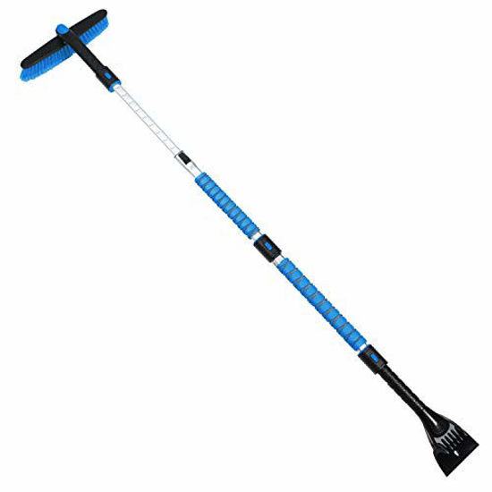 AstroAI 62.4 Inch Ice Scraper and Extendable Snow Brush Blue snow scraper  for car,Blue with 360° Pivoting Brush Head